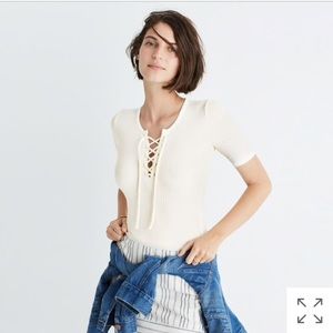 Ribbed Lace-up Bodysuit